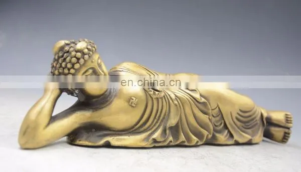 Thailand Temple Bronze Brass Rest Sleep Sakyamuni Reclining Buddha Statue photo-3