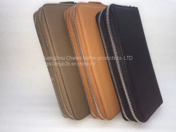 Custom Lychee Layer Suede Leather Long Wallet Men and Europe Multi-function Double Zipper Clutch Bag Clutch Bag Female photo-2