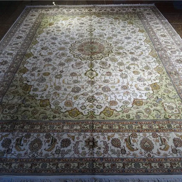 9x12ft/274x366cm Beige Color Antique Handmade Silk Collection Persian Carpet and Rug photo-3