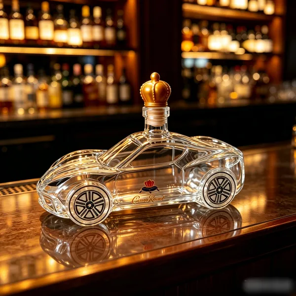 China Huaqi Glass Sports Car Shaped Whiskey Decanter With Crown Lid, Novelty Glass Liquor Bottle for Bar Gift photo-4