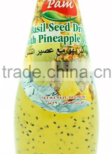 Basil Seed Drink With Pineapple Juice in Glass Bottle