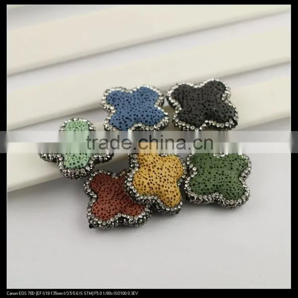LFD-0100B Wholesale Mixed Color Natural Volcanic Stone Loose Bead With Pave Rhinestone Crystal Connector Beads Jewelry Making photo-3