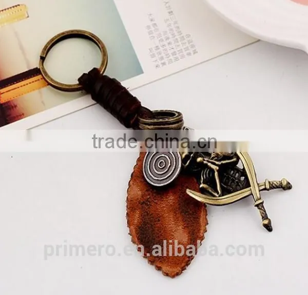 Retro Punk Jewelry Alloy Skull Braided Men Real Leather Skeleton Key Chains photo-5