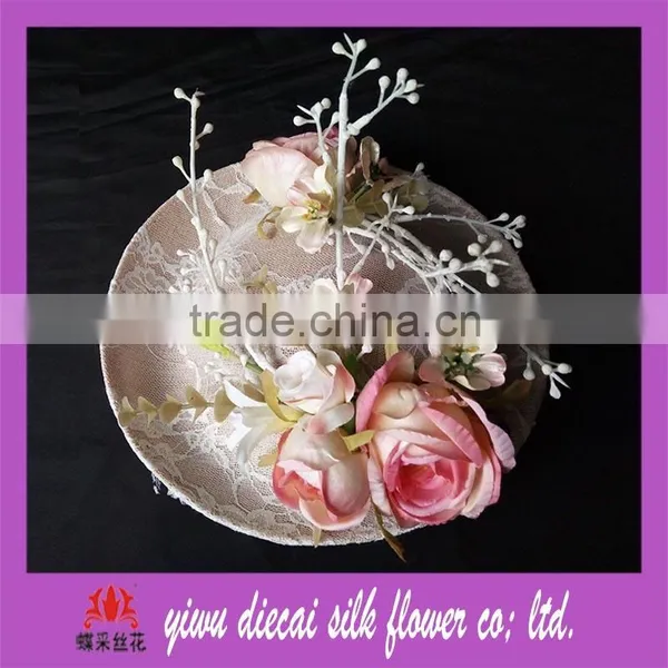 Artificial Rose Flower Lace Coverage Lady Sinamay Hat photo-3