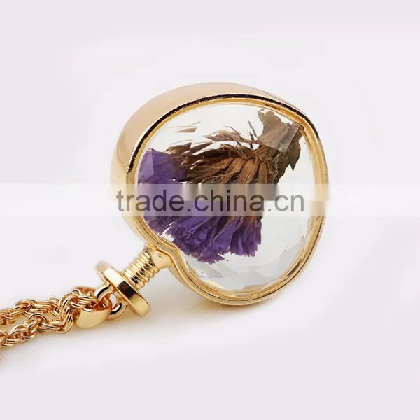 Dried Flower Necklace Romantic Crystal Glass Heart Shape Floating Locket Pendant for Women Girls photo-2