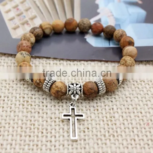 2016 Handmade China of High Quality Cross Lava Natural Stone Bead Bracelet photo-3