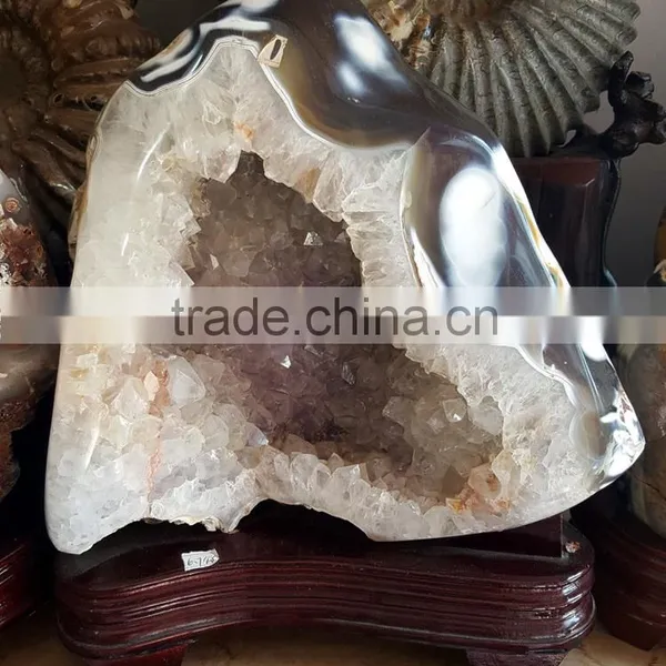 Beautiful Agate Stone Geodes Clear Quartz Crystal Geodes Ornaments photo-3