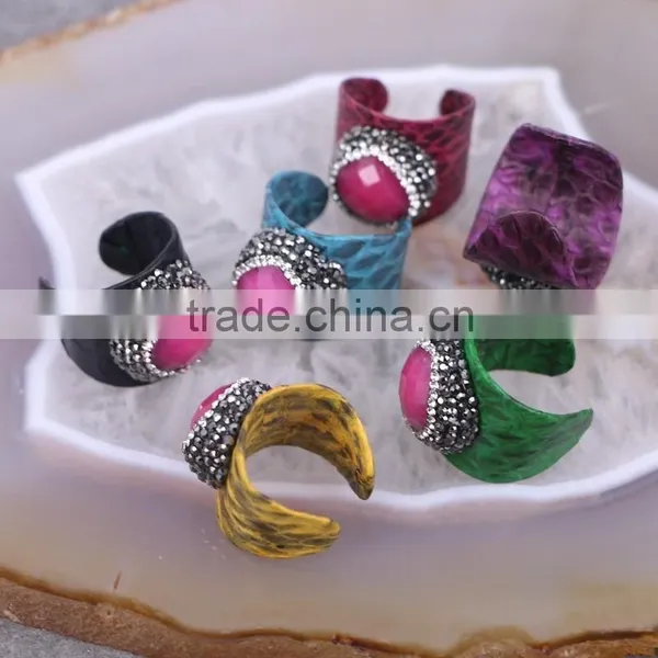 Charm Rose Heart Gem Stone Ring, Snakeskin Rings, Pave Setting Crystal Jewelry Finger Fashion Druzy Ring photo-2