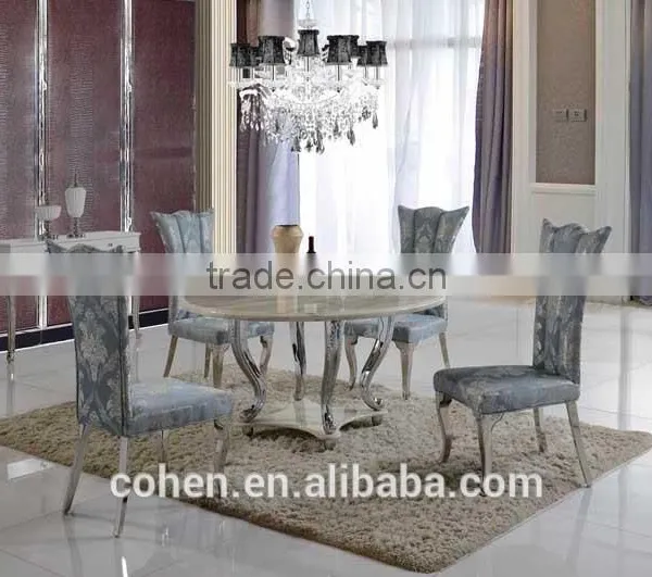 Hosehold 4 People Round Turntable Marble Top Stainless Steel Furniture Dining Table and Chairs With Highest Quality photo-5