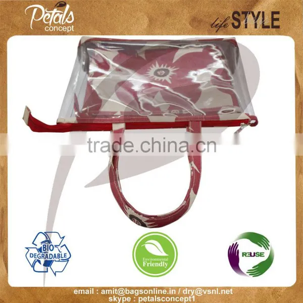 Designer Flora Print See Through Pvc Juco Tote Bag With Pouch photo-4