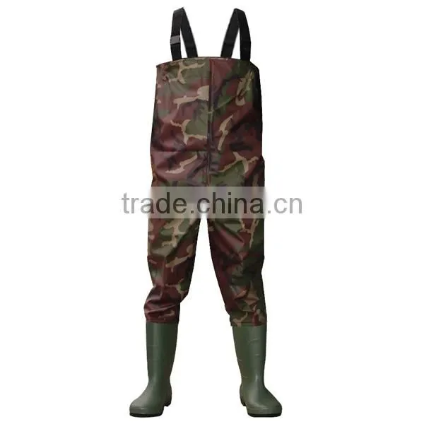 Camo or Solid 70D Nylon With PVC Coating Breathable Chest Fishing Waders With Adjustable Chest Belt photo-2