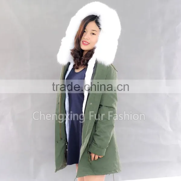 CX-G-P-08C 2016 New Fashion Rex Rabbit Fur Winter Parka With Fox Fur Trim photo-4