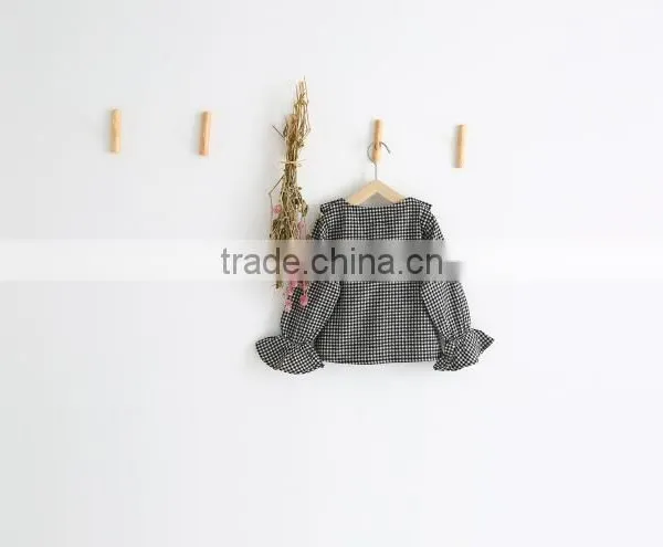 2-7 Years Wholesale 2017 New Fashion Girls Plaid Shirt Full Sleeve Ruffles Autumn Cotton Girls Blouses photo-2