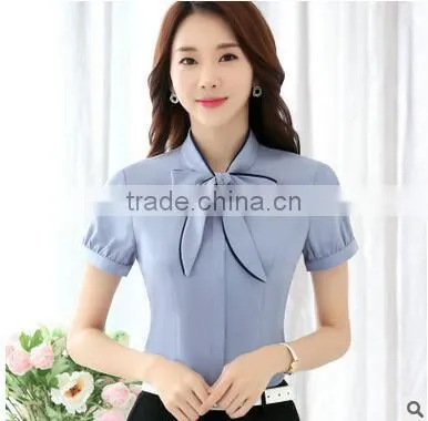 White and Blue Colour Hot-selling Latest Office Blouse Patterns Formal Sexy Blouse Tops photo-2
