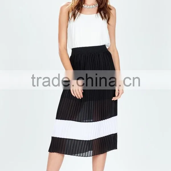 Fashion Pleated Colorblock Midi Skirt/wide Simple Design Skirts 2015 photo-4