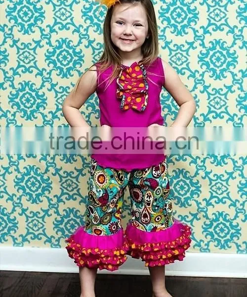 Wholesale Children's Clothes Girl Boutique Clothing Summer Outfit Baby Clothes Damask Ruffle Pants Set photo-4