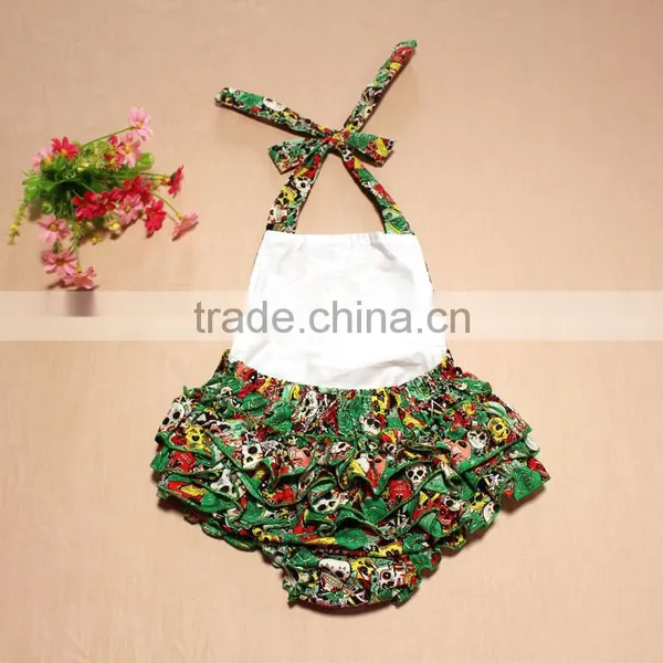 Baby Girl Halter Ruffled Romper Jumpsuit Panda Floral One-piece Outfits photo-3