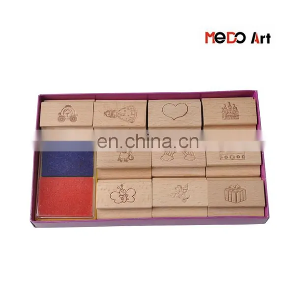 11 Pieces Set Wooden Handle Rubber Sweet Cartoons Kids Stamp Set