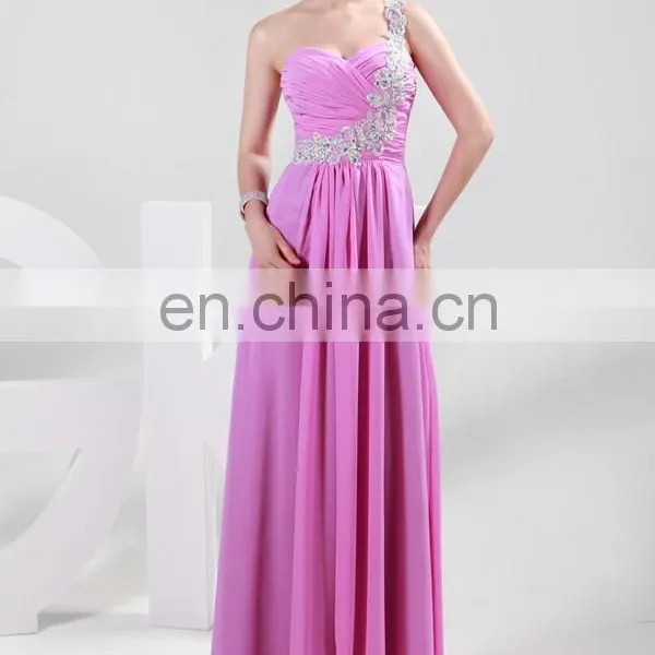 2015 Grace Karin Cheap Pink Long Evening Dresses One Shoulder Evening Gown CL4425 photo-2