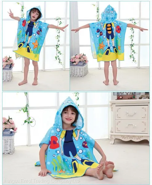 New Children Cute Cartoon Hooded Cloak Beach Towel Animal Printed Microfiber Baby Boys Girls Kids Swimming Bath Towel 120x60cm photo-4