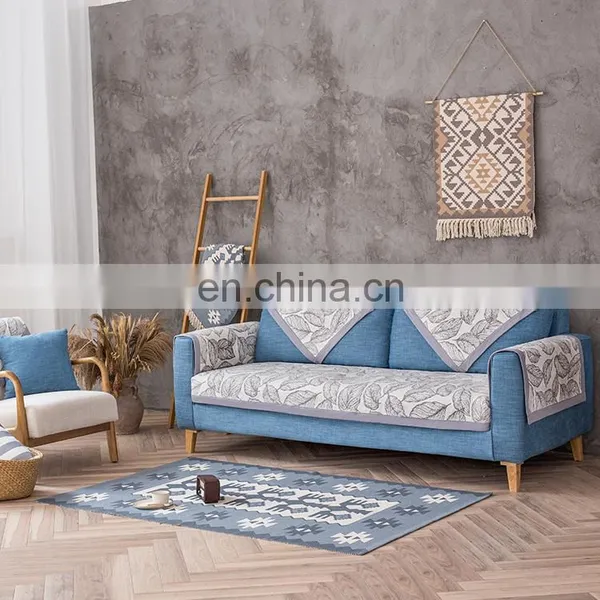 Up-market White Leaves Pattern Cotton Fabric Bias Strip Protective Sofa Covers photo-7
