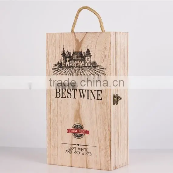 Custom-made Silk Printing Logo Double Bottles Wooden Wine Box