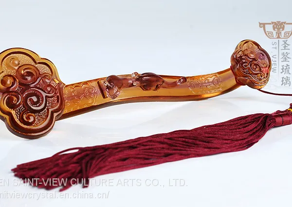 Colored Glaze Ruyi With Ingot Dragon Chinese Feng Shui Ornament Gift photo-2