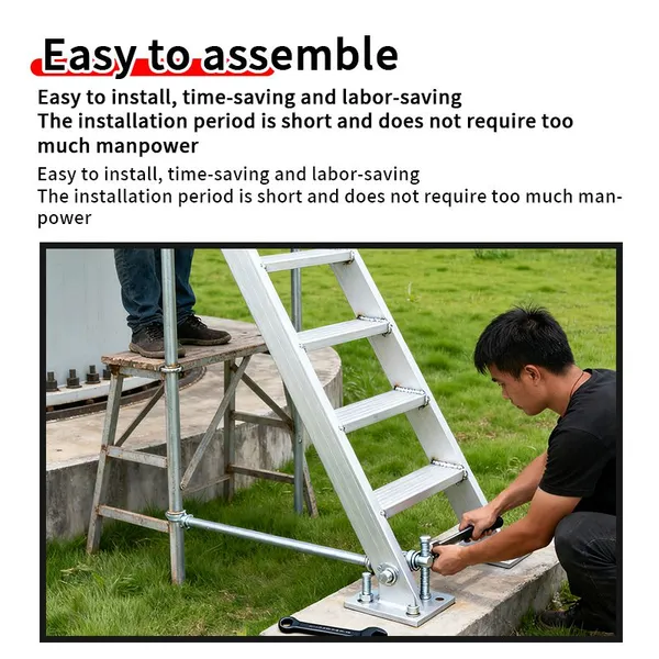 Outdoor Weatherproof Galvanized Steel Safety Ladder With Protective Cage for Building Exterior Wall photo-4
