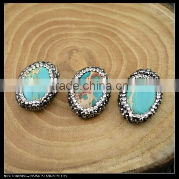 Wholesale LFD-0037B Druzy Blue Imperial Jasper Stone Pave Rhinestone Oval Shape Connector Beads Jewelry Finding photo-2