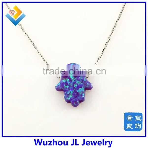 High Quality Synthetic OP40 Hamsa/Hand Shape Opal S925 Silver Chain Jewelry For Sale photo-3