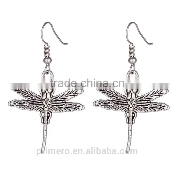Vintage Silver Animal Dragonfly Elephant Skull Cross Heart Clover Multi-Style Earring photo-3