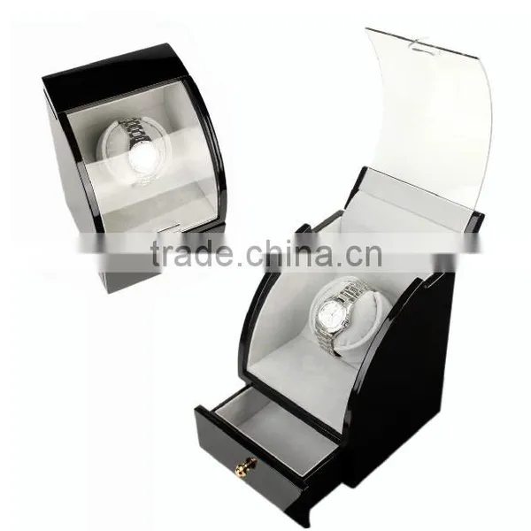 Custom Made Single Black Glossy Wooden Watch Winder Box With A Drawer photo-2