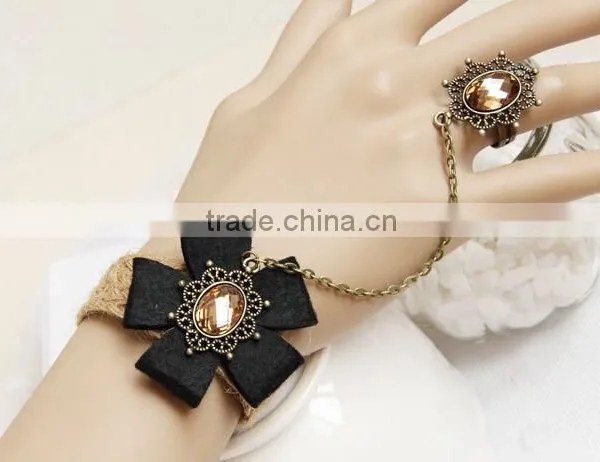 >> 2016 New Vintage Ladies Party Jewelry,charm Lace Bracelet With Ring / photo-3