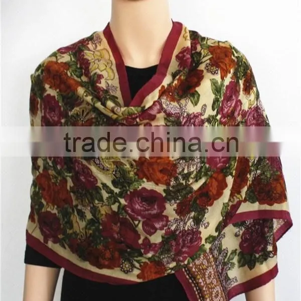 Flower Printed Wool Long Scarf photo-2