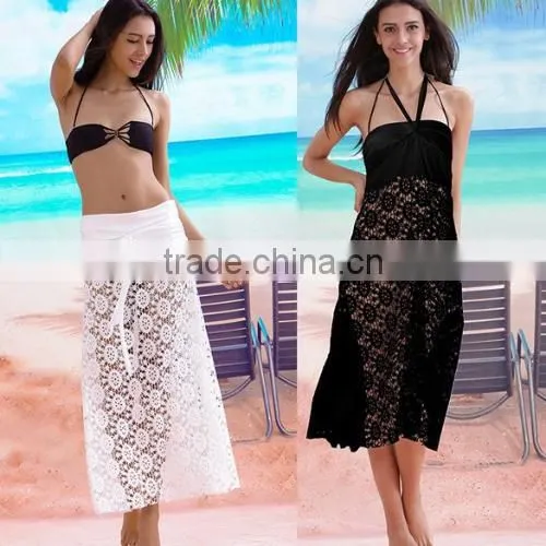 New Fashion Women's Sexy Two Ways Wear Spaghetti Strap Sleeveless Hollow Out Loose Solid Lace Dress photo-6