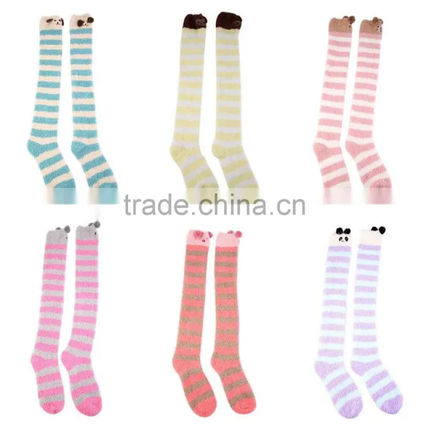Girl's Fleece Cartoon Animal Thigh Stockings Striped Over Knee Socks Warm photo-5