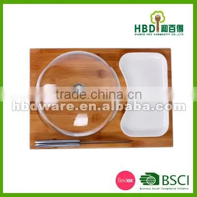 High Quality Glass Cheese Dome With Bamboo Board Set photo-3