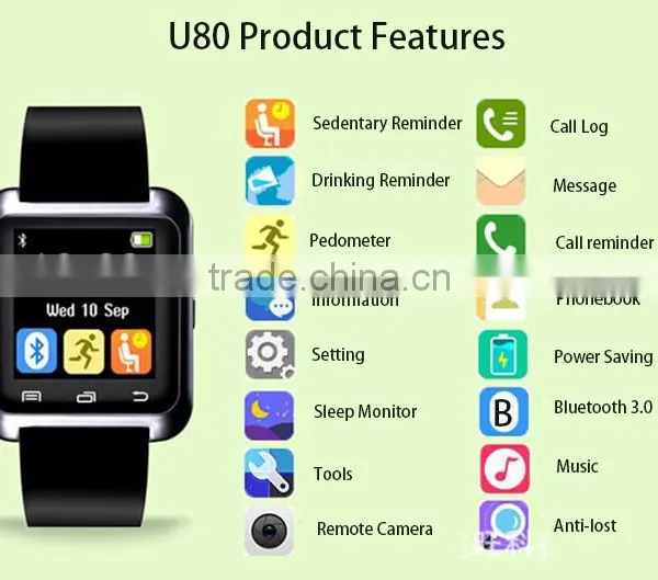 Hot U80/A1/U8/DZ09/GT08 Bluetooth Smart Watch Sport for Android Phone Smartwatch photo-3