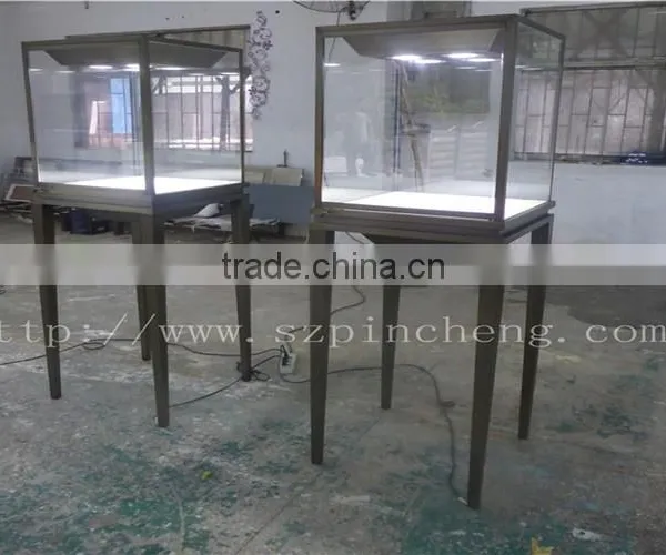 High-end Tempered Glass Jewelry Showcase /glass Display Tower With LED Lighting
