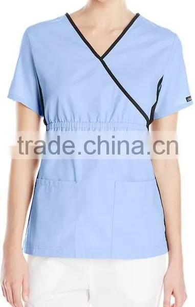 Top Selling Mock Wrap Women Medical Scrubs Wholesale Knit Panel Top photo-4