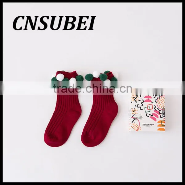 South Korea Cute Travel Children Socks With Cotton Balls,pure Cotton Contrast-color Creative at Home Socks photo-2