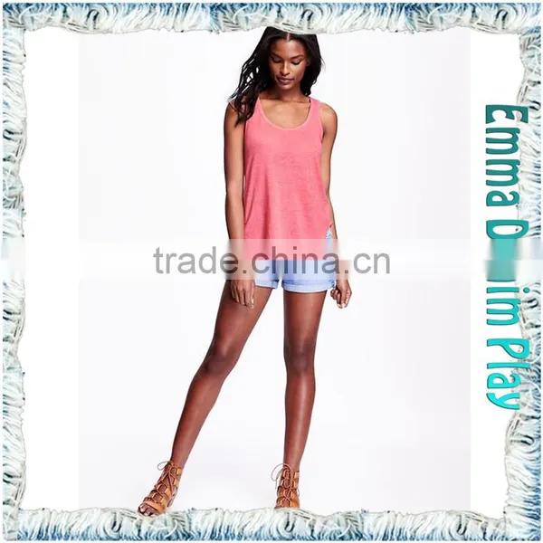 High Quality Super Soft Colorfast Dyeing Womens Sleeveless Wide O Neck Tank T-Shirt