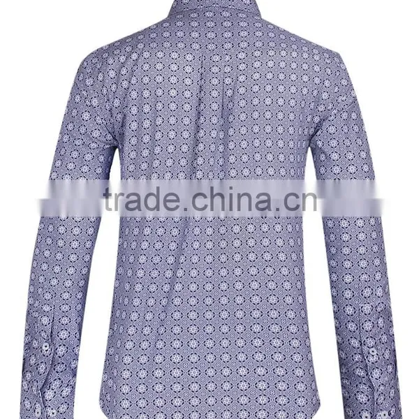 2017 Men's Long Sleeve Graphic Printed Slim Fit Shirt With Contrast Collar and Cuff photo-3