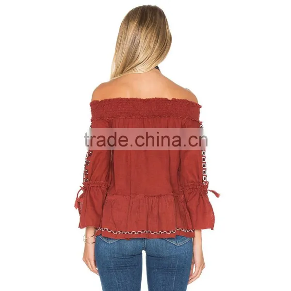 Ladies Off Shoulder Princess Fashion Cutting Blouse Design photo-3