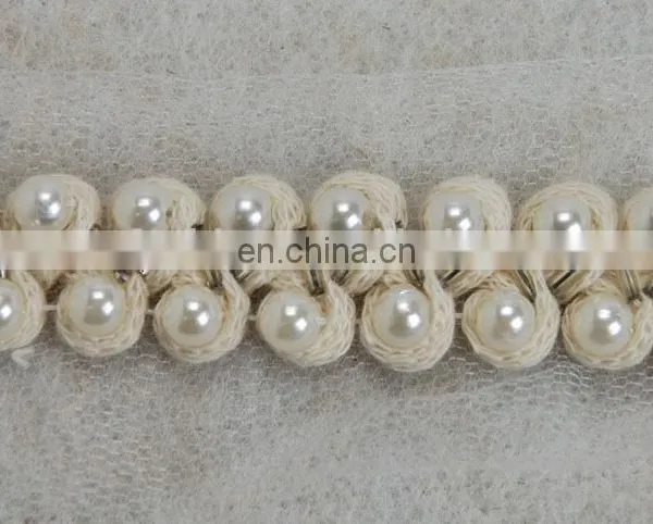 White Lace Peal Beaded Mesh Decorative Lace Trimming photo-4