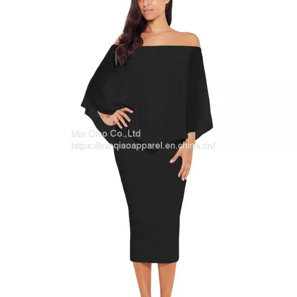 Min Qiao Women\'s off the shoulder backless Bodycon Midi Dress