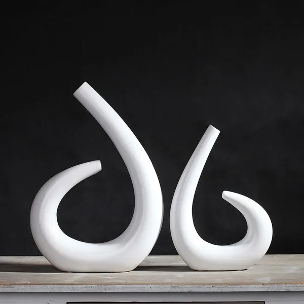 Matte Simple Style Unique Creative Water Drop Ceramic Dry Flower Vase For Hotel Office photo-3