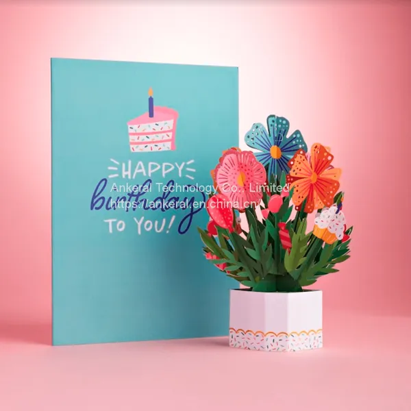 Cheap Price High Quality 3D Pink Rose Basket Pop-up Cards Best Birthday Gifts for Mom photo-4
