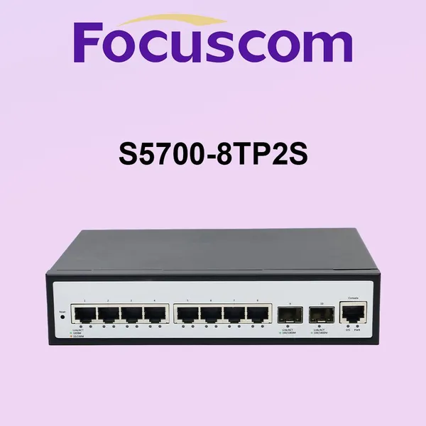 P0E L2 Managed Gigabit Ethernet PoE Switch, 8 Port 1G RJ45 с 2 Gig SFP Network Switch Focuscom S5700-8TP2S