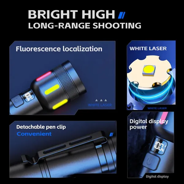 Wholesale 700LM White Laser Flashlight With Power Bank Function 500M Long Range Telescopic Zoom Rechargeable Torch Digital Battery Display photo-2